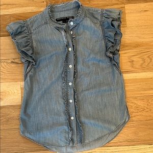 Veronica Beard Denim Blue Ruffle Sleeve Blouse